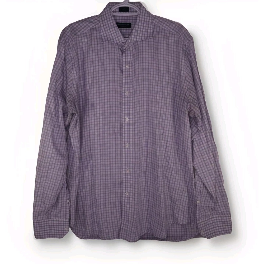 Peter Millar Collection Mens Large Plaid Button Down Dress Shirt Full Sleeve